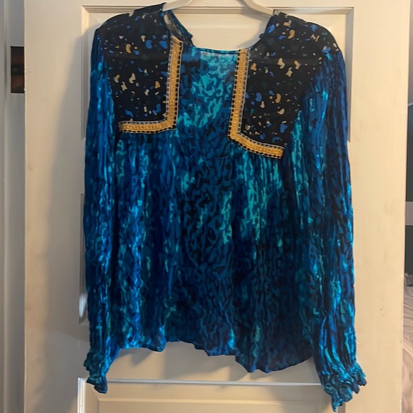 Anthropologie BI-nk Miranda Peasant Blouse Blue Women's - Picture 2 of 5